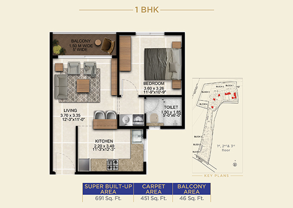 1 BHK simplicity 691sft